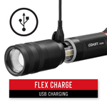 SX300R - Coast Rechargeable Pure Beam LED Torch with Extendable COB White + Red Area Lights 850 Lumens